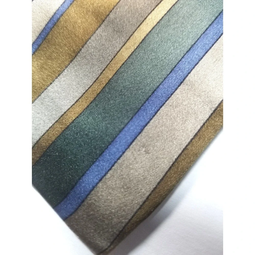 Stonehenge Striped Green Blue Gold Taupe Silk‎ Pointed Smooth Tie